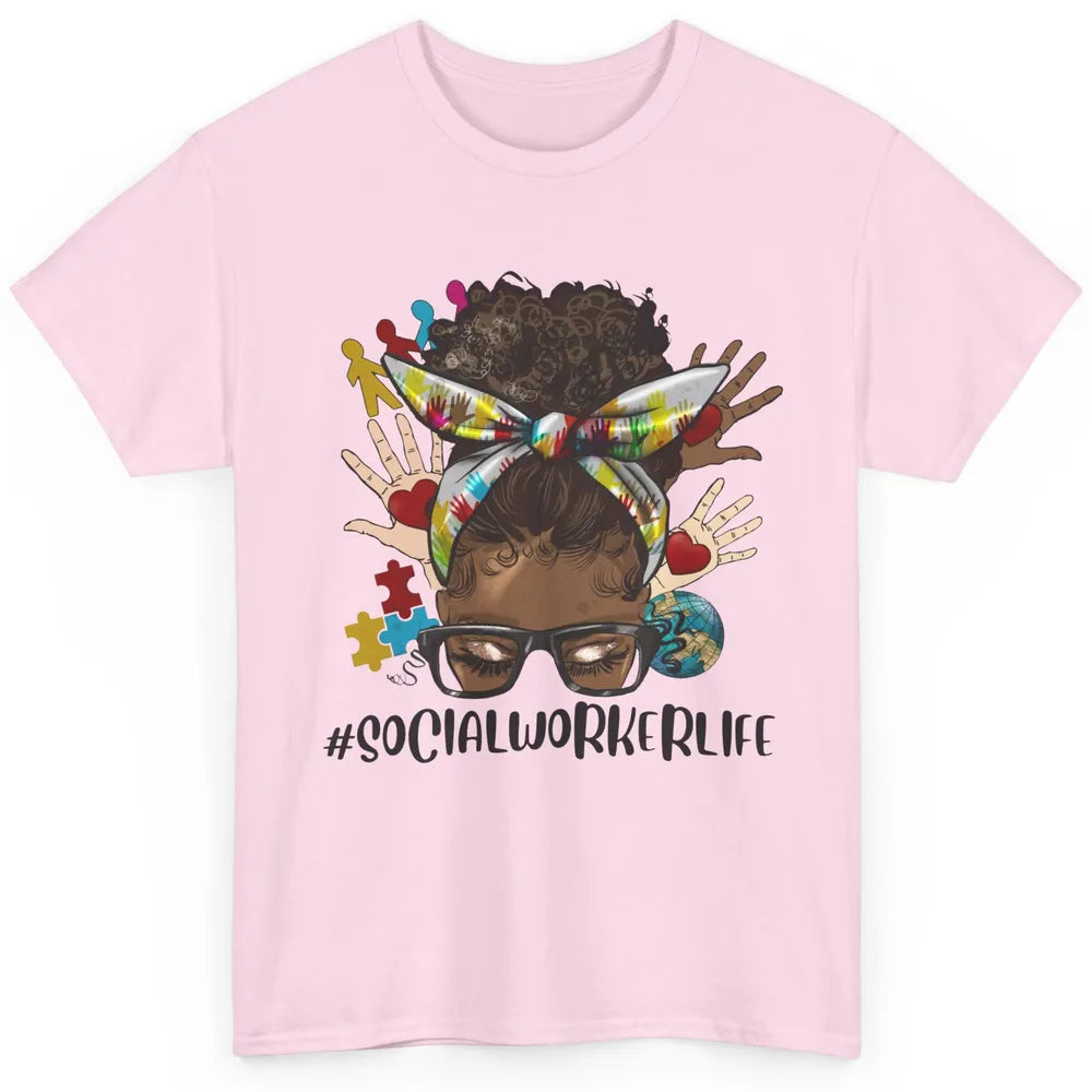 Social Worker Life Messy Bun Black Girl Glasses Be Kind Classic Unisex T-Shirt