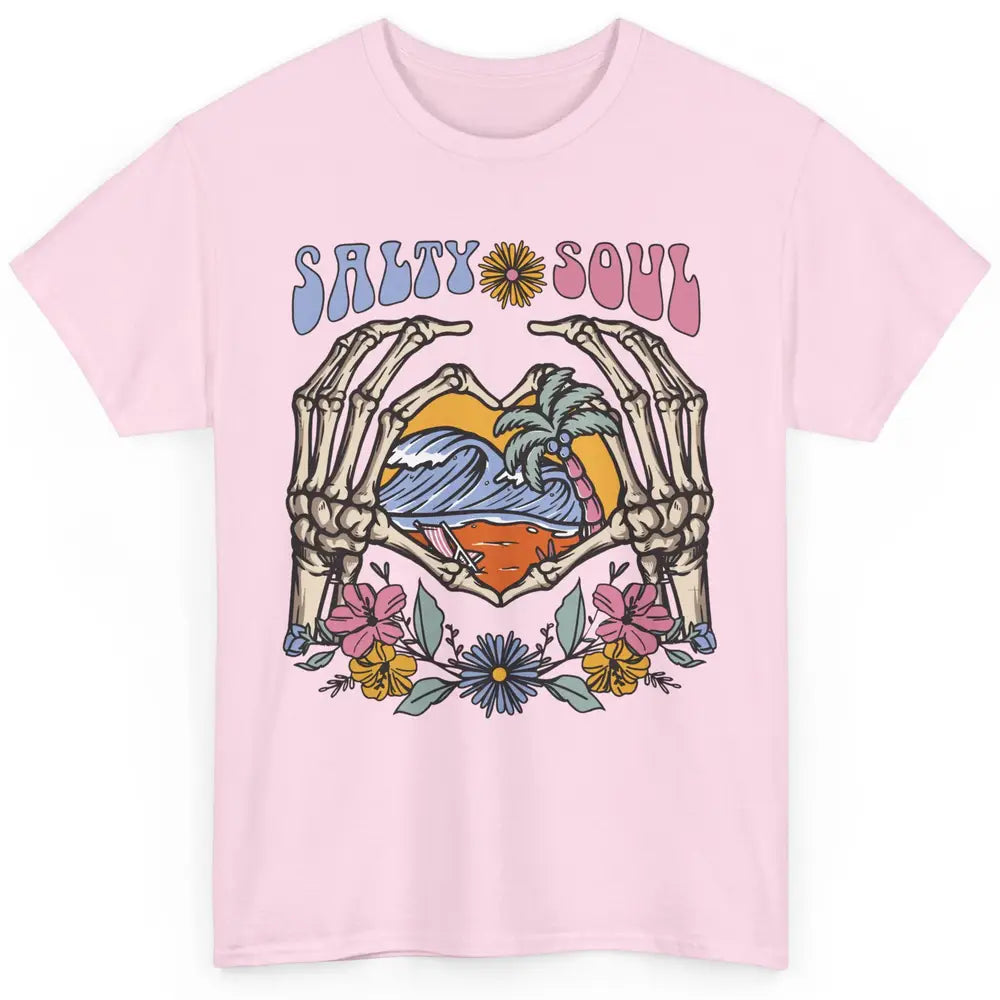 Retro Salty Beach Soul Floral Wave Skeleton Summer Vibes 70s Classic Unisex T-Shirt