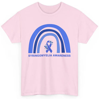 Syringomyelia Awareness Floral Blue Ribbon Rainbow Classic Unisex T-Shirt