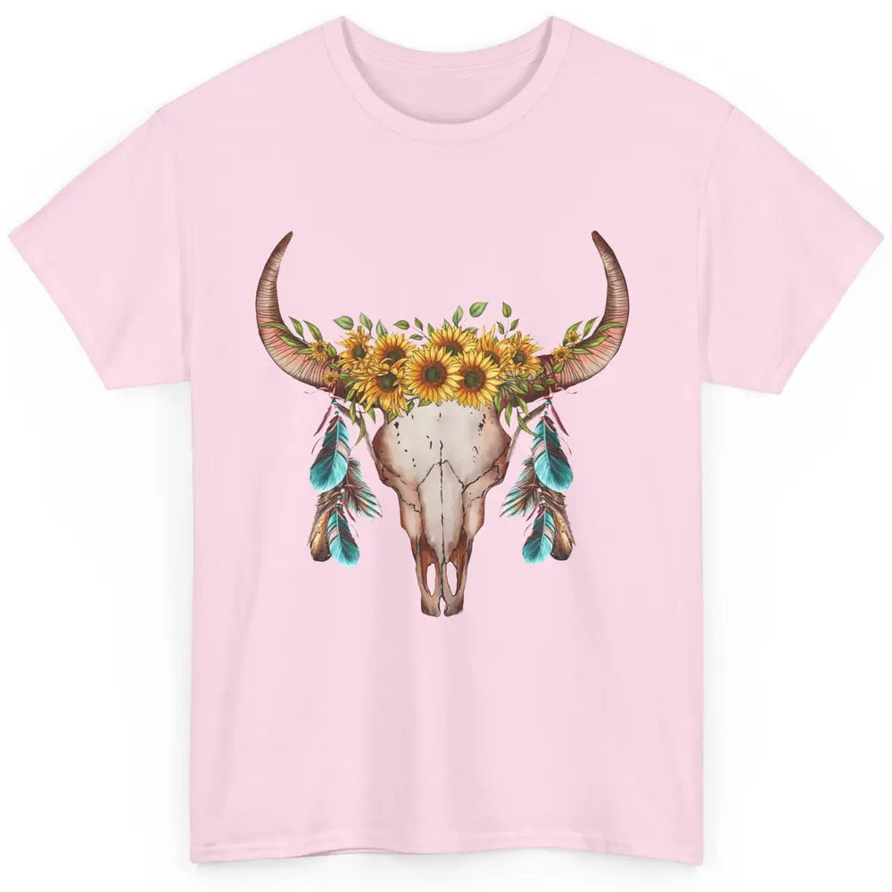 Floral Boho Bull Skull Wild Soul Turquoise Western Cowgirl Classic Unisex T-Shirt