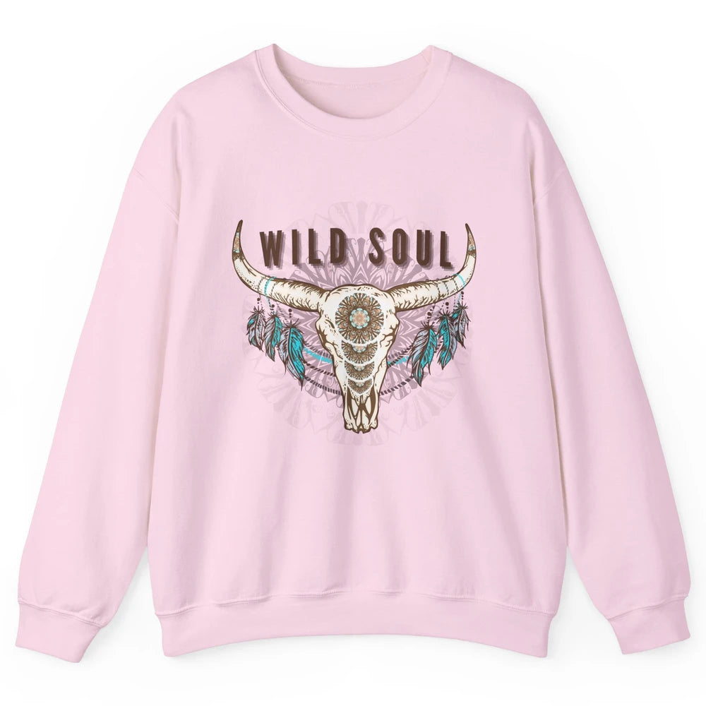 Boho Bull Skull Wild Soul Hippie Cowgirl Western Country Unisex Crewneck Sweatshirt