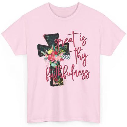 Floral Jesus Cross Great is Thy Faithfulness Christian Classic Unisex T-Shirt