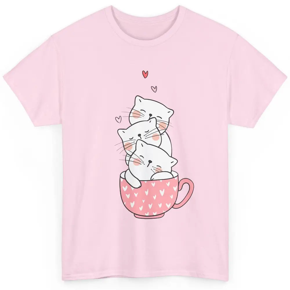 Funny Cats In Cup Cute Kitten Mom Vday Heart Valentines Day Classic Unisex T-Shirt