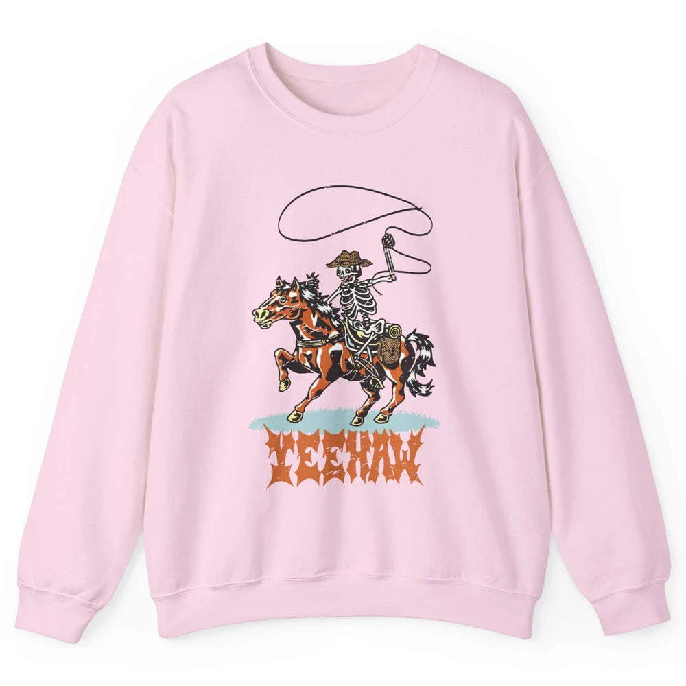 Retro Skeleton Cowboy Yeehaw Western Country Cowgirl Horses Unisex Crewneck Sweatshirt