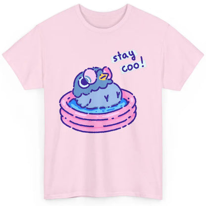 Cute Stay Coo Pigeon Swimming Pink Pool Bird Lover Kawaii Classic Unisex T-Shirt