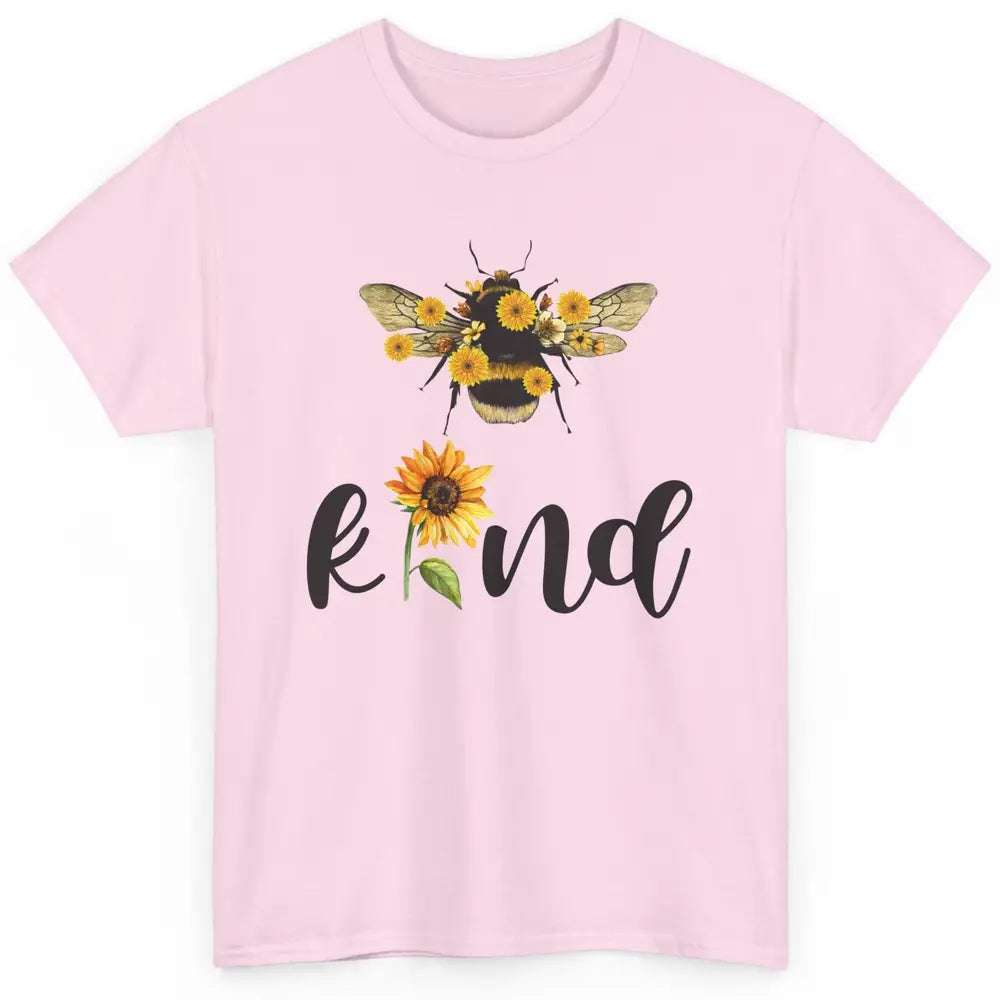 Bee Kind Be Cute Graphic Sunflower Inspirational Sayings Classic Unisex T-Shirt