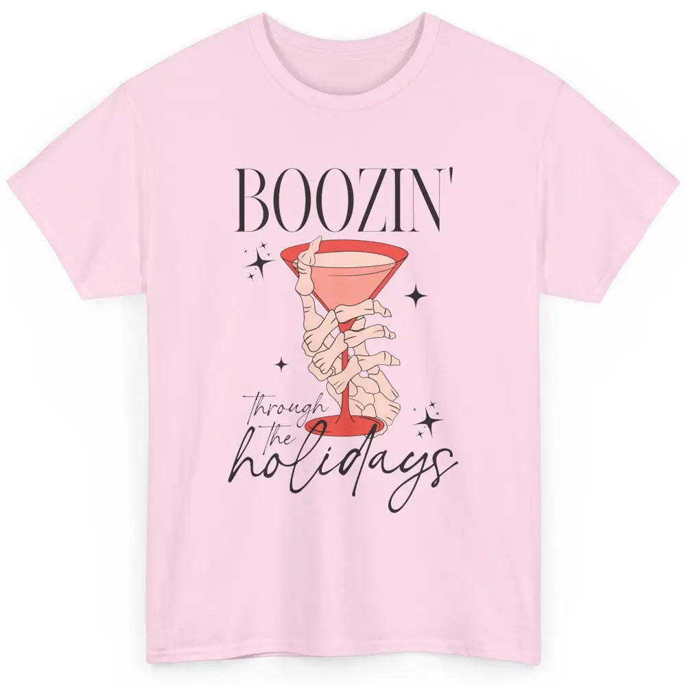 Boozin’ Through The Holidays Christmas Drinking Wine Glass Classic Unisex T-Shirt