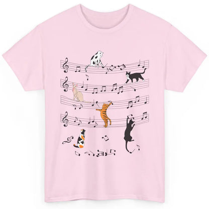 Cat On Music Sheets Cute Music Notes Funny Cat Musician Classic Unisex T-Shirt