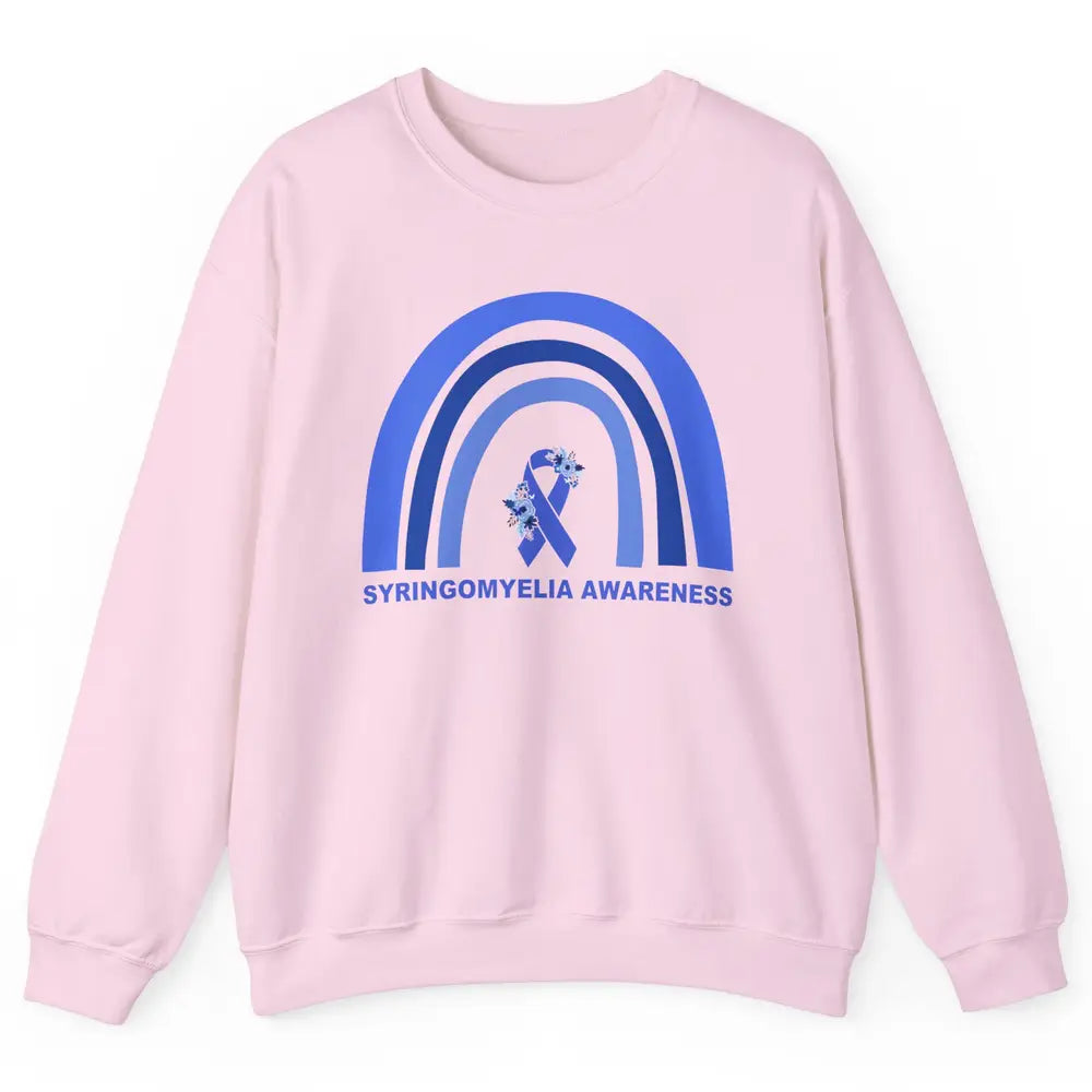 Syringomyelia Awareness Floral Blue Ribbon Rainbow Unisex Crewneck Sweatshirt