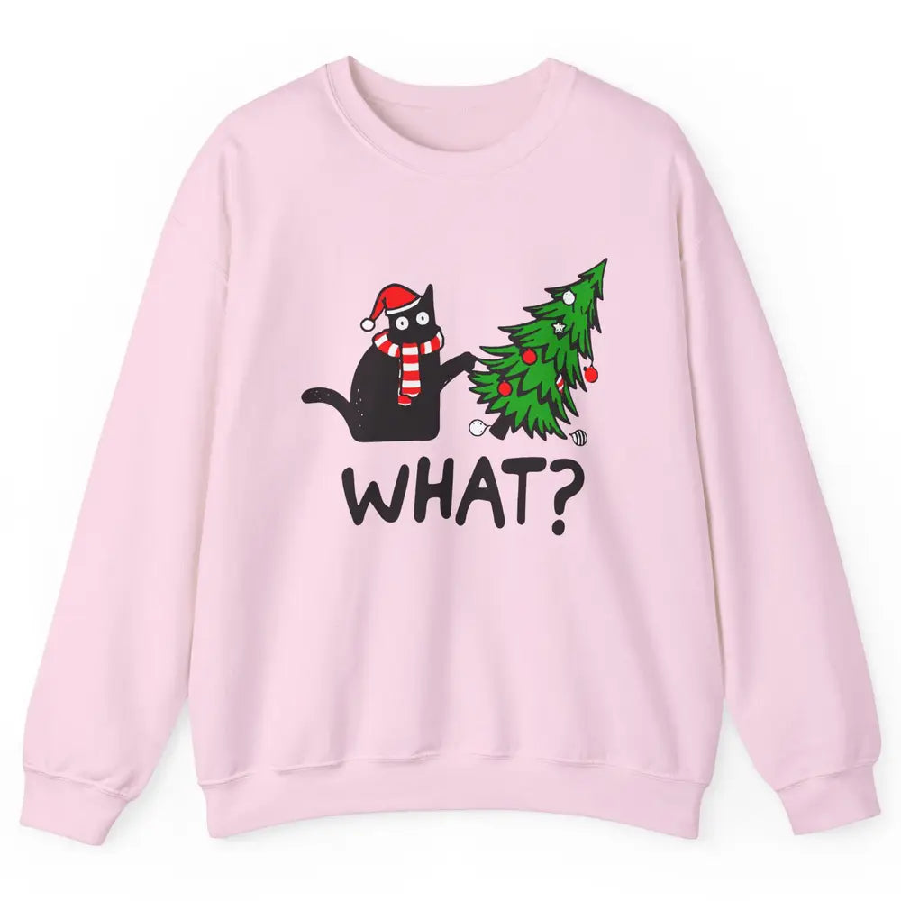 Funny Black Cat Christmas Light Santa What Christmas Costume Unisex Crewneck Sweatshirt