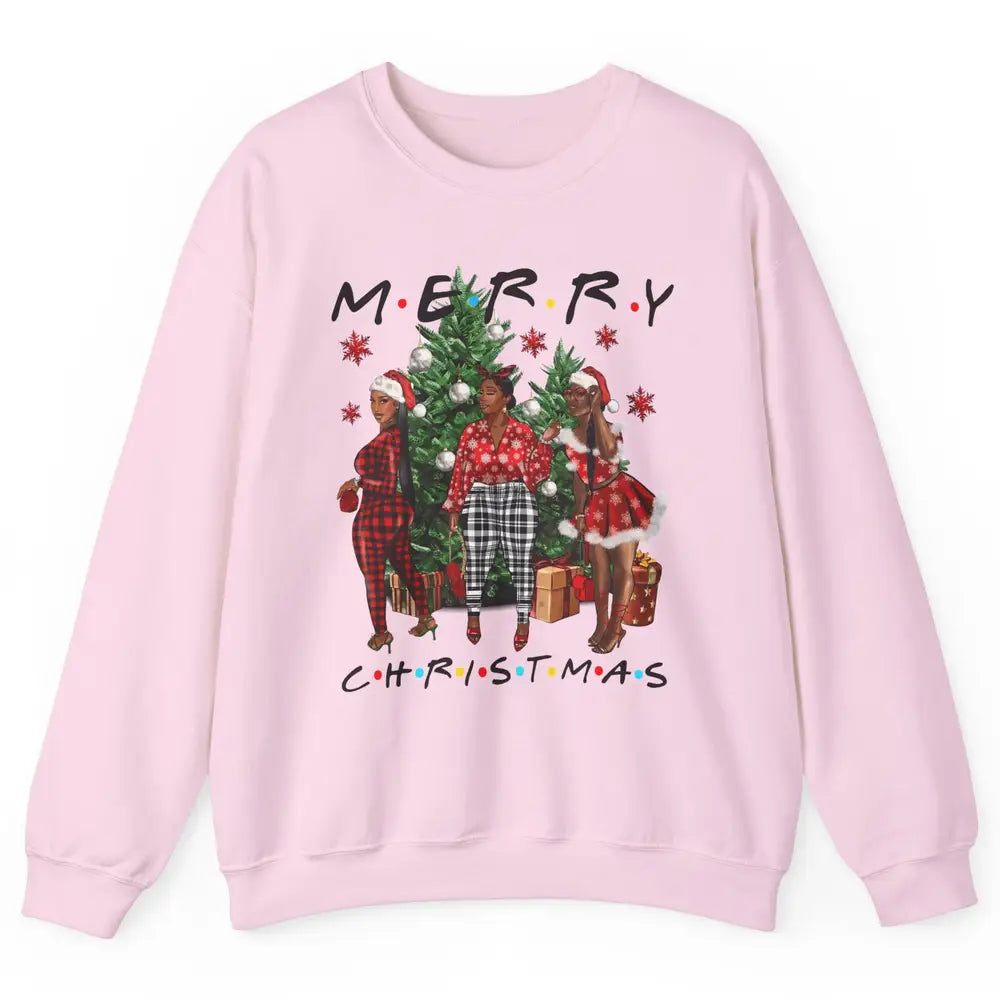 Merry Christmas African American Black Woman Xmas Afro Santa Unisex Crewneck Sweatshirt