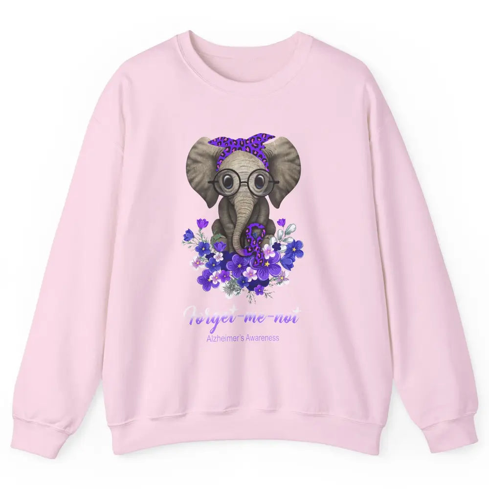 Alzheimer Awareness Purple Ribbon Elephant Forget Me Not Unisex Crewneck Sweatshirt