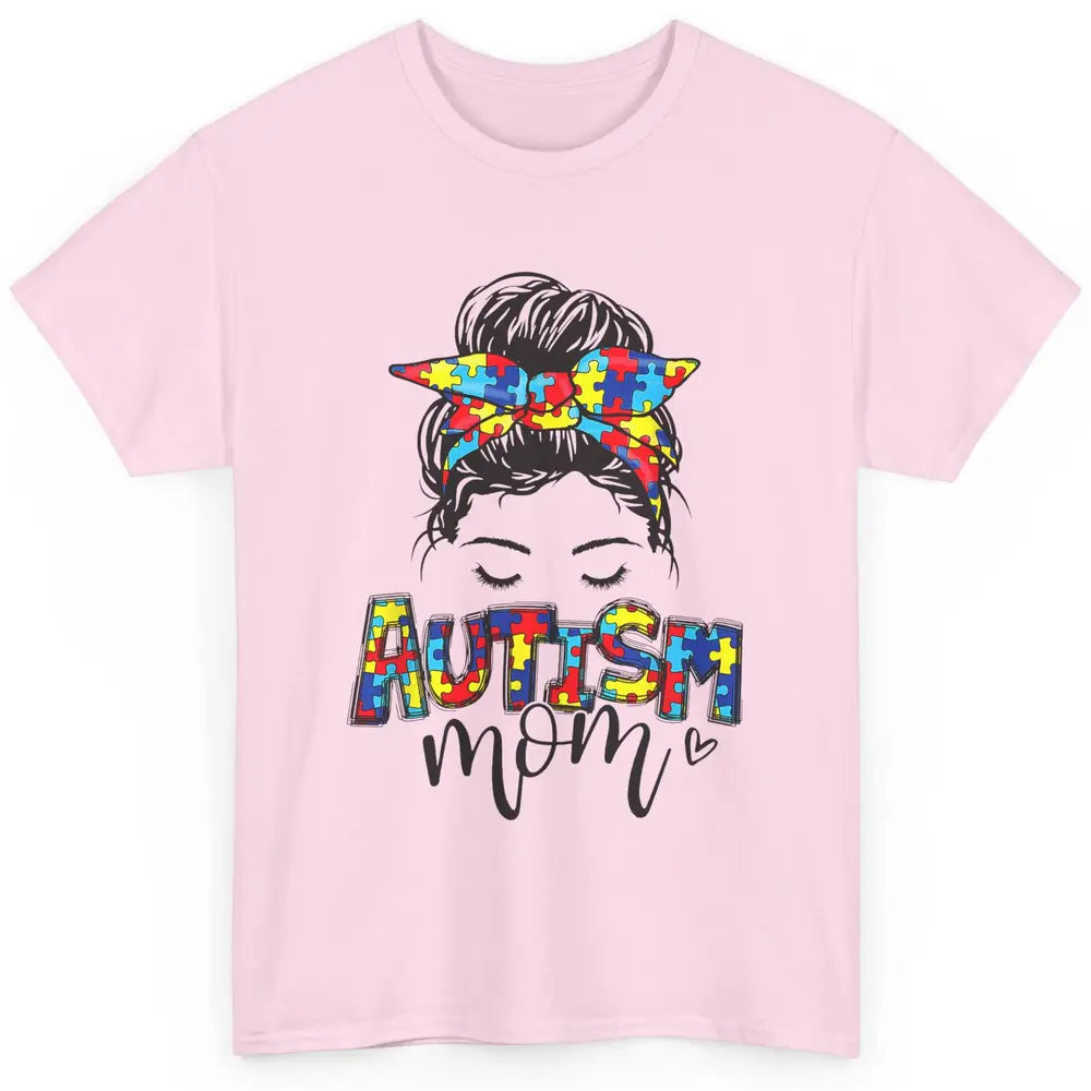 Autism Mom Messy Bun Hair Autism Awareness Puzzle Headband Classic Unisex T-Shirt