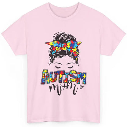 Autism Mom Messy Bun Hair Autism Awareness Puzzle Headband Classic Unisex T-Shirt