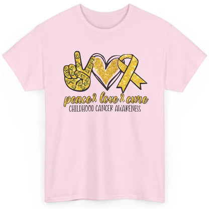 Childhood Cancer Awareness Peace Love Cure Gold Ribbon Gift Classic Unisex T-Shirt