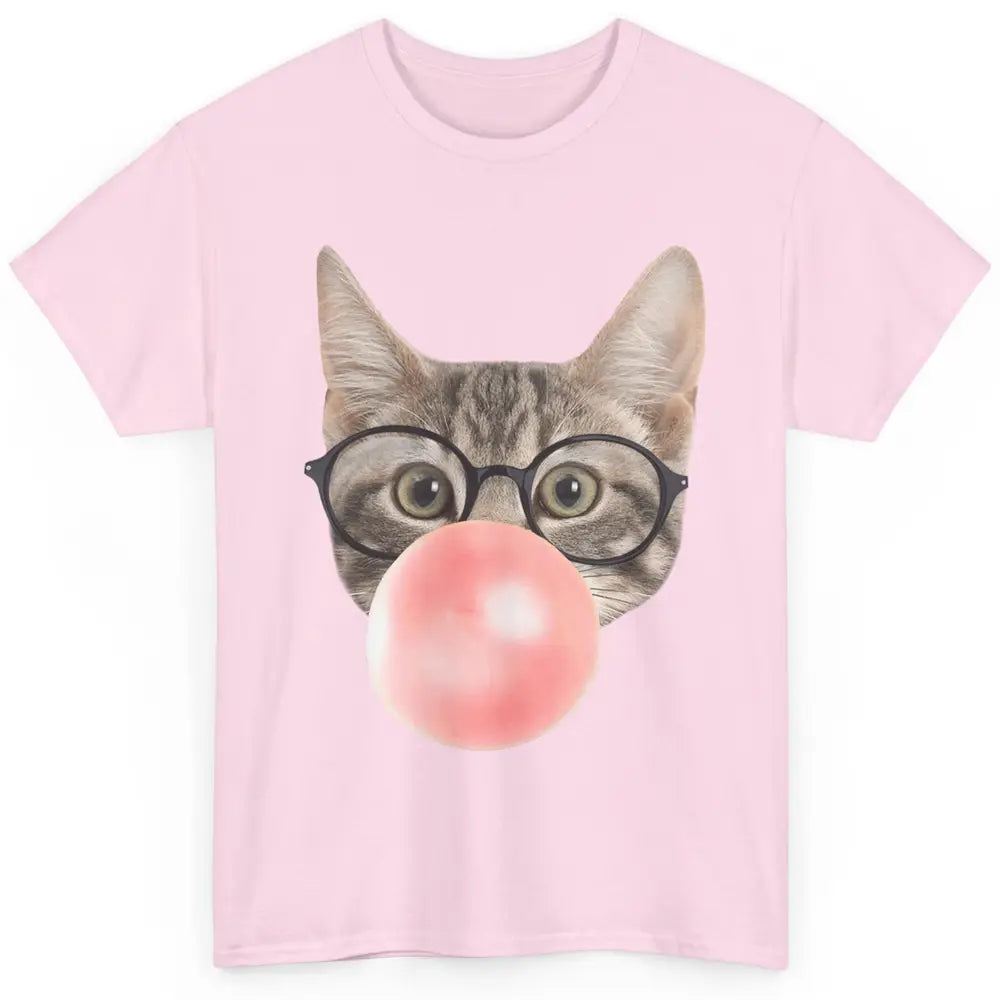 Funny Cat Blow Giant Bubble Gum Pink Glasses Sarcastic Pun Classic Unisex T-Shirt