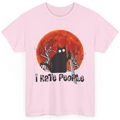 Black Cat Murderer I Hate People Pumpkin Halloween Costume Classic Unisex T-Shirt