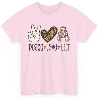 Cute Peace Love Lift Heart Leopard Gym Fitness Weightlifter Classic Unisex T-Shirt