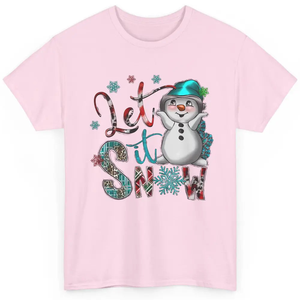 Leopard Snow Man Let It Snow Snowflakes Western Christmas Classic Unisex T-Shirt