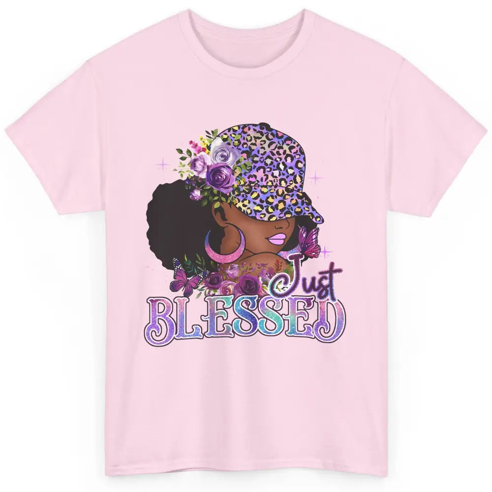 Floral Afro Black Girl Just Blessed Christian Afro American Classic Unisex T-Shirt