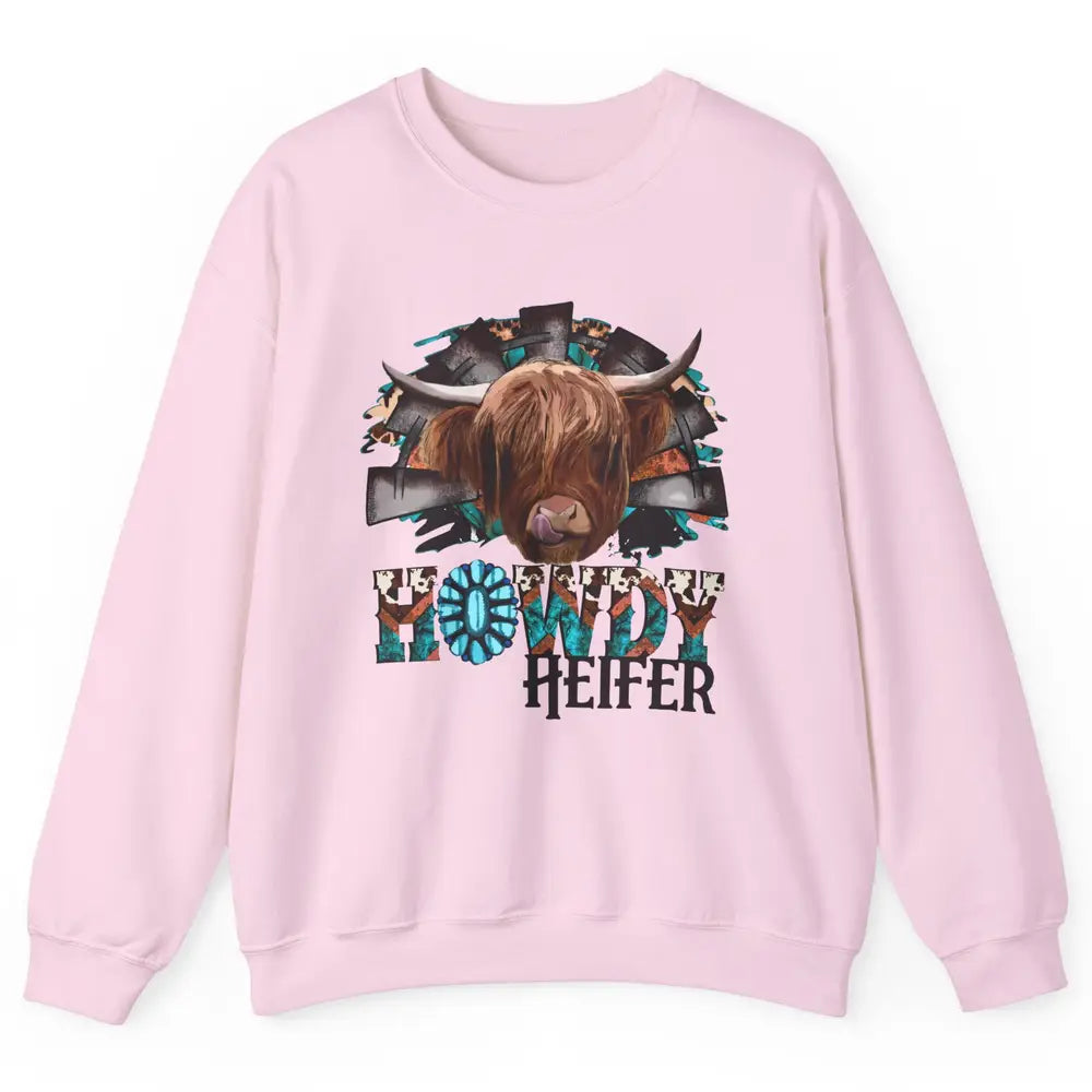 Leopard Highland Cow Howdy Heifer Western Country Cowboy Unisex Crewneck Sweatshirt