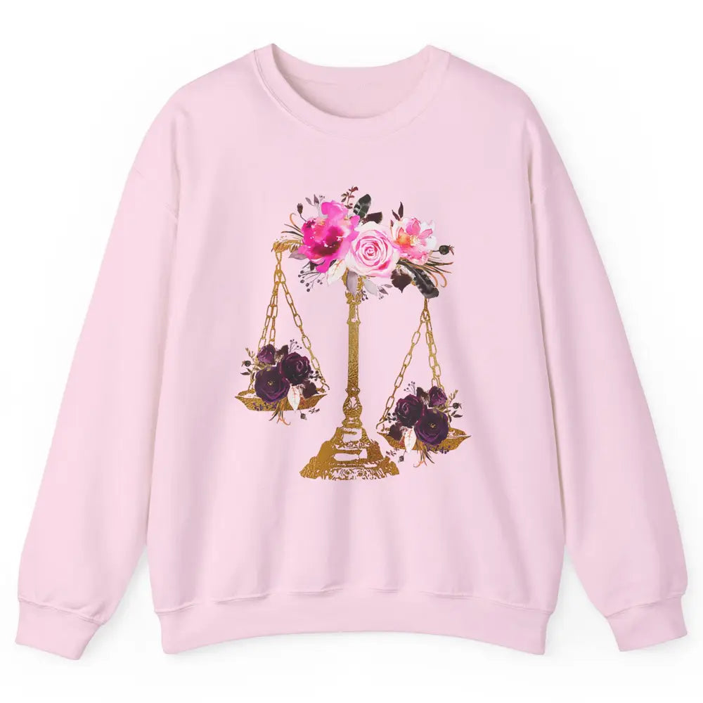 Wildflowers Lawyer Office Scales Roses Justice Law School Unisex Crewneck Sweatshirt