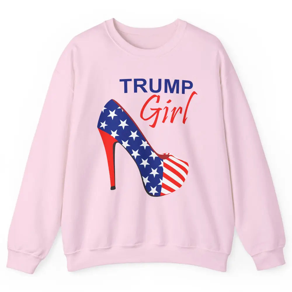 Trump Girl American Flag High Heels Republican Trump Support Unisex Crewneck Sweatshirt