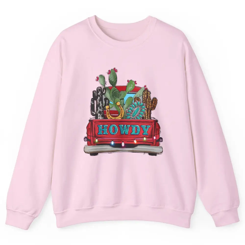 Howdy Truck Cactus Cowhide Western Christmas Gemstone Truck Unisex Crewneck Sweatshirt