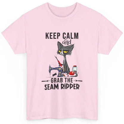 Funny Black Cat Keep Calm Grab Seam Ripper Sewing Quilting Classic Unisex T-Shirt