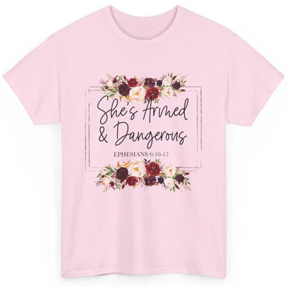 Floral She's Armed And Dangerous Bible Verse Christian Faith Classic Unisex T-Shirt