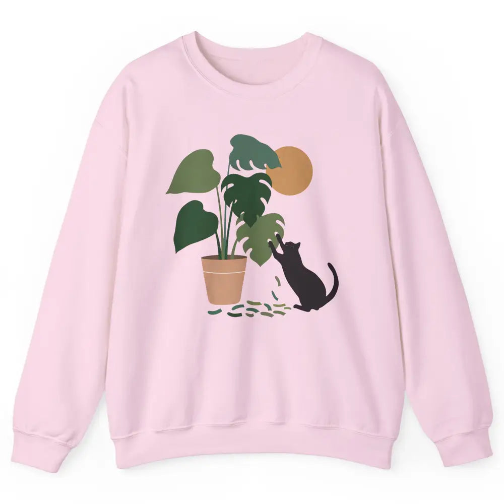 Black Cat And Plant The Making Of Monstera Garden Cat Lovers Unisex Crewneck Sweatshirt