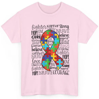 Autism Awareness Puzzles Ribbon Strong Brave Autism Support Classic Unisex T-Shirt