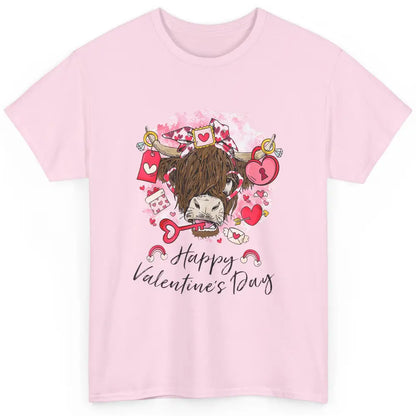 Cute Highland Cow Heart Western Happy Valentine Day Love Classic Unisex T-Shirt