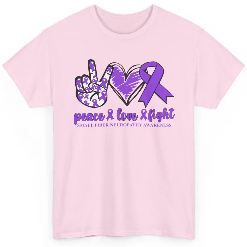 Small Fiber Neuropathy Purple Ribbon Peace Love Fight Classic Unisex T-Shirt