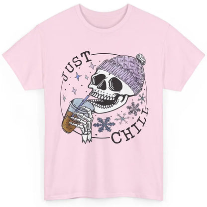 Funny Skeleton Coffee Just Relax Snowflakes Christmas Classic Unisex T-Shirt