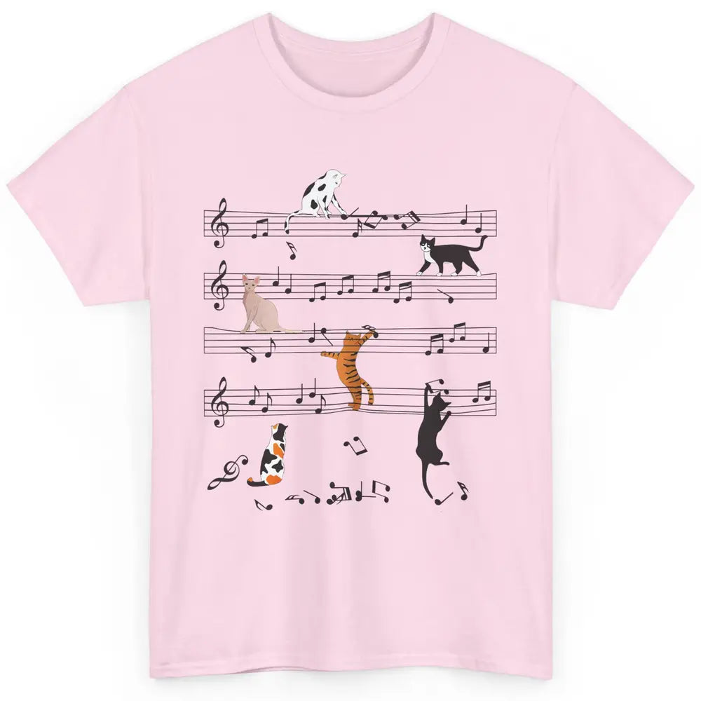 Funny Black Cats Music Sheet Kittens Playing Musical Notes Classic Unisex T-Shirt