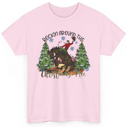 Funny Cowboy Horsing Rocking Around Christmas Tree Western Classic Unisex T-Shirt