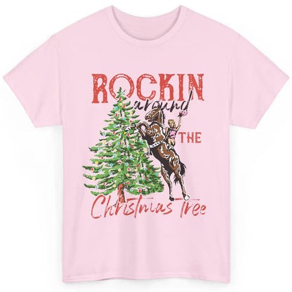 Funny Cowgirl Horsing Rocking Around Christmas Tree Western Classic Unisex T-Shirt