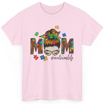 Autism Mom Messy Bun Hair Autism Leopard Puzzle Bandana Classic Unisex T-Shirt