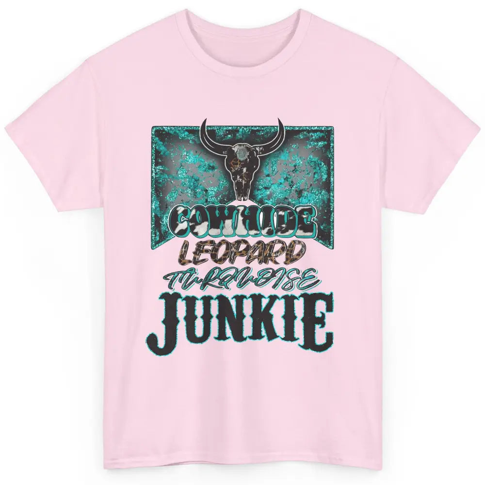 Bull Skull Cowhide Leopard Turquoise Junkie Western Country Classic Unisex T-Shirt