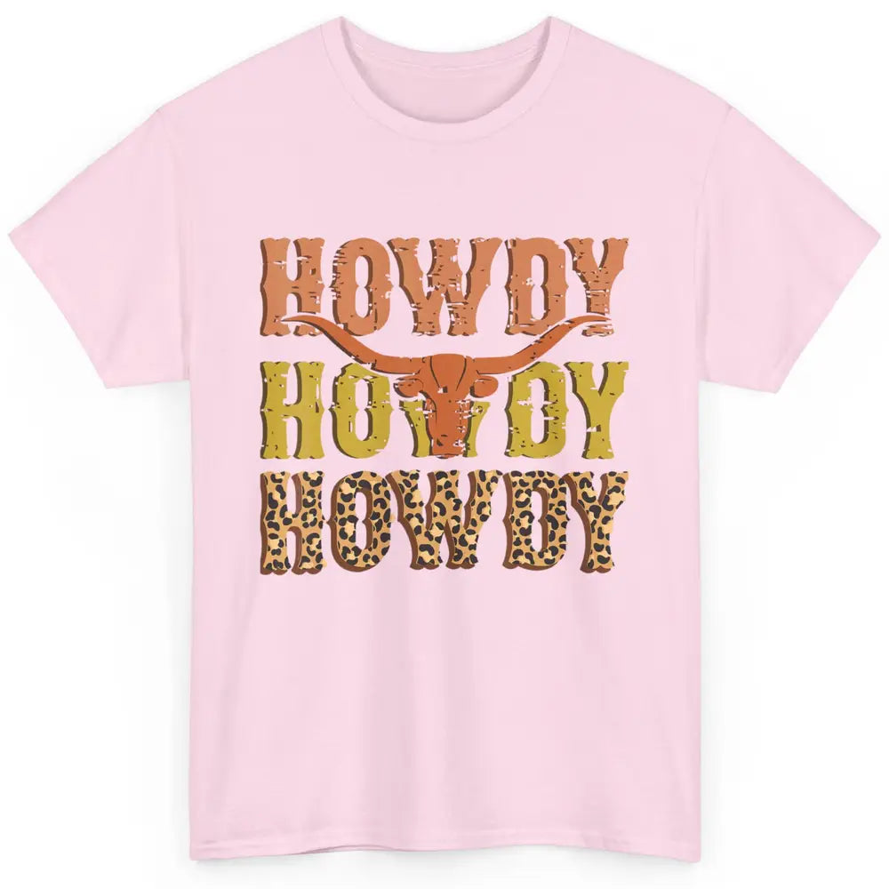 Western Country Bull Horn Rodeo Howdy Cowboy Leopard Cowhide Classic Unisex T-Shirt