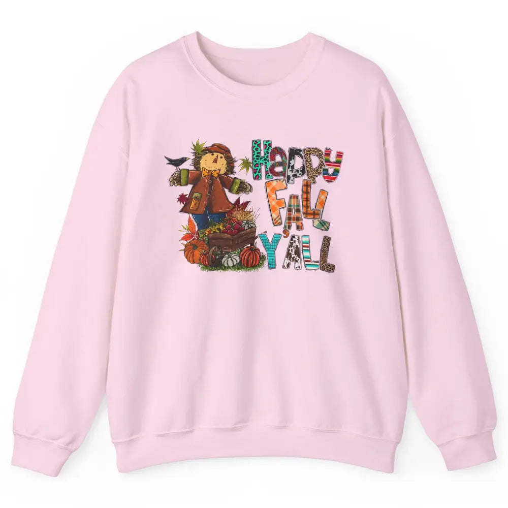 Happy Fall Y'all Leopard Pumpkin Western Autumn Thankful Unisex Crewneck Sweatshirt