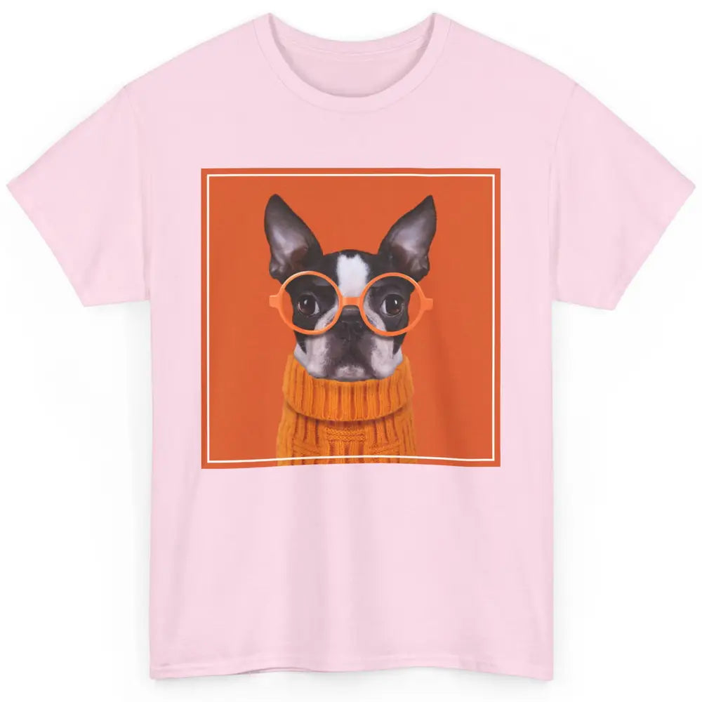 Funny Boston Terrier Face Orange Glasses Dog Nerd Cool Puppy Classic Unisex T-Shirt