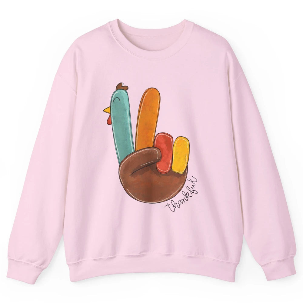 Funny Turkey Peace Sign Thankful Thanksgiving Gift Halloween Unisex Crewneck Sweatshirt