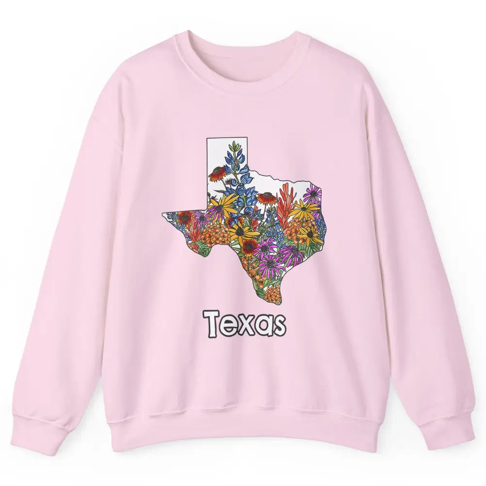 Texas Map Pride Wildflower Western Country Bluebonnet Flower Unisex Crewneck Sweatshirt