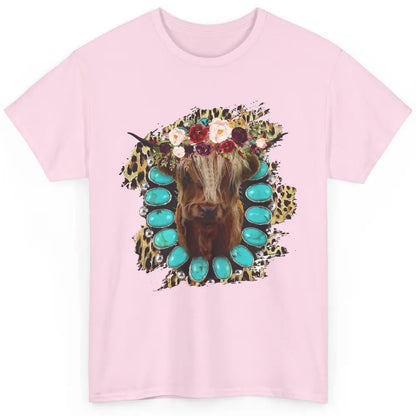 Floral Highland Cow Turquoise Western Country Cowboy Leopard Classic Unisex T-Shirt