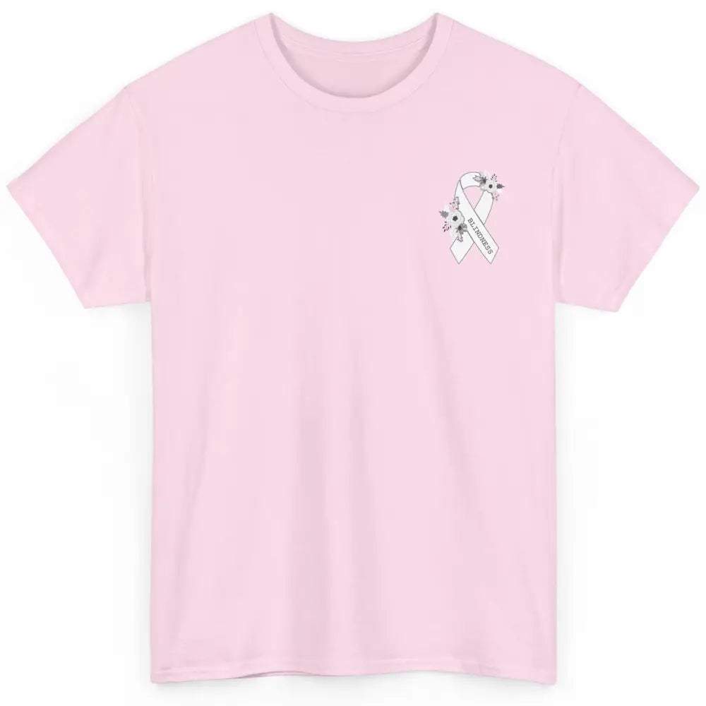 Blindness Awareness Floral White Gray Ribbon Blind Support Classic Unisex T-Shirt