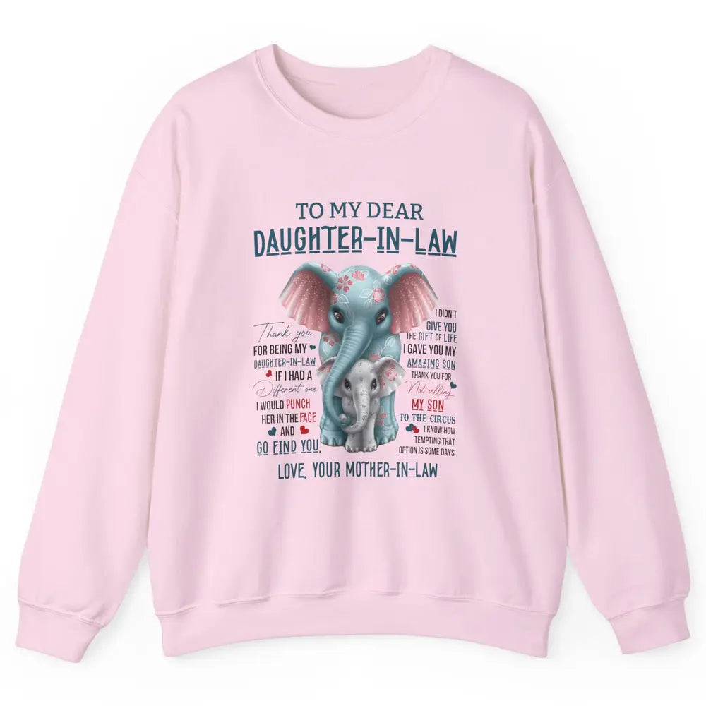 To My Dear Daughter In Law Love Mother In Law Cute Elephant Unisex Crewneck Sweatshirt