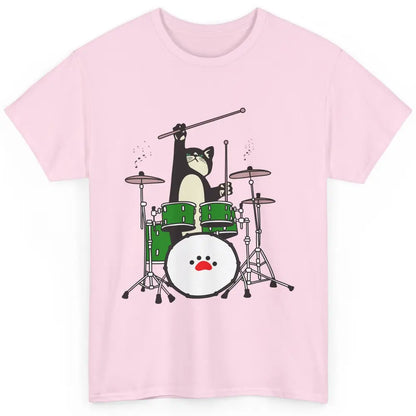 Funny Black Cat Playing Drum Drummer Kitten Musician Song Classic Unisex T-Shirt