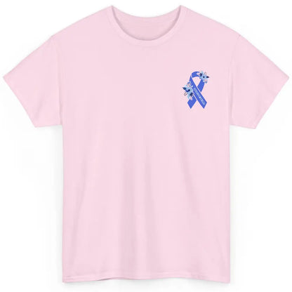 Syringomyelia Awareness Floral Blue Ribbon Rainbow Classic Unisex T-Shirt